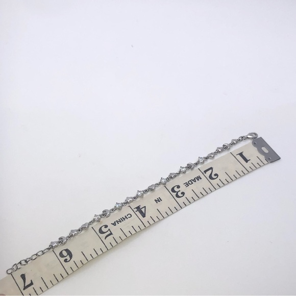 STERLING Silver Moon Stars Hearts & Clear / White Cz Stones Bracelet 6” - 7” - Picture 7 of 7